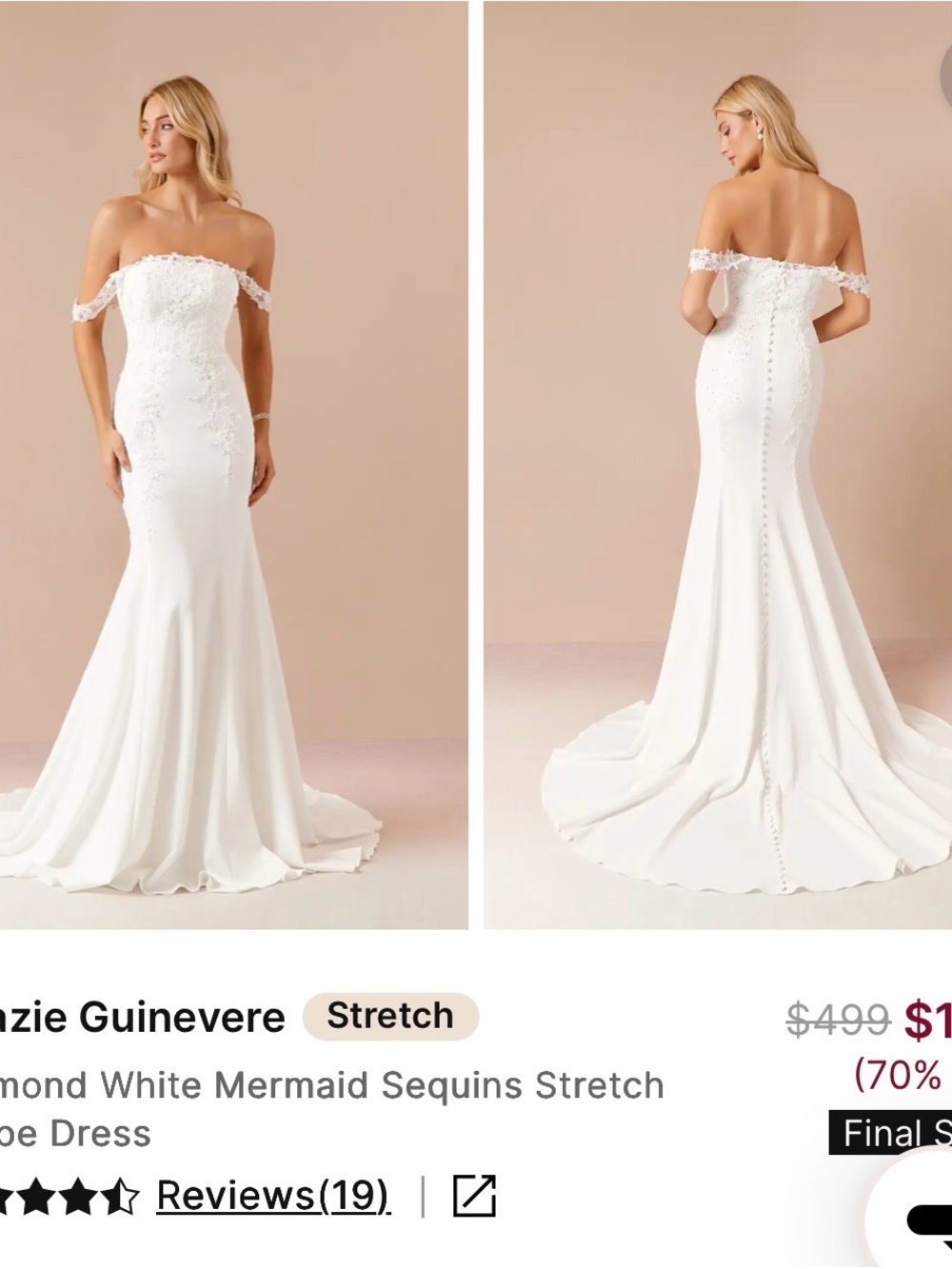 Azazie Diamond White Off-Shoulder Mermaid Wedding Dress